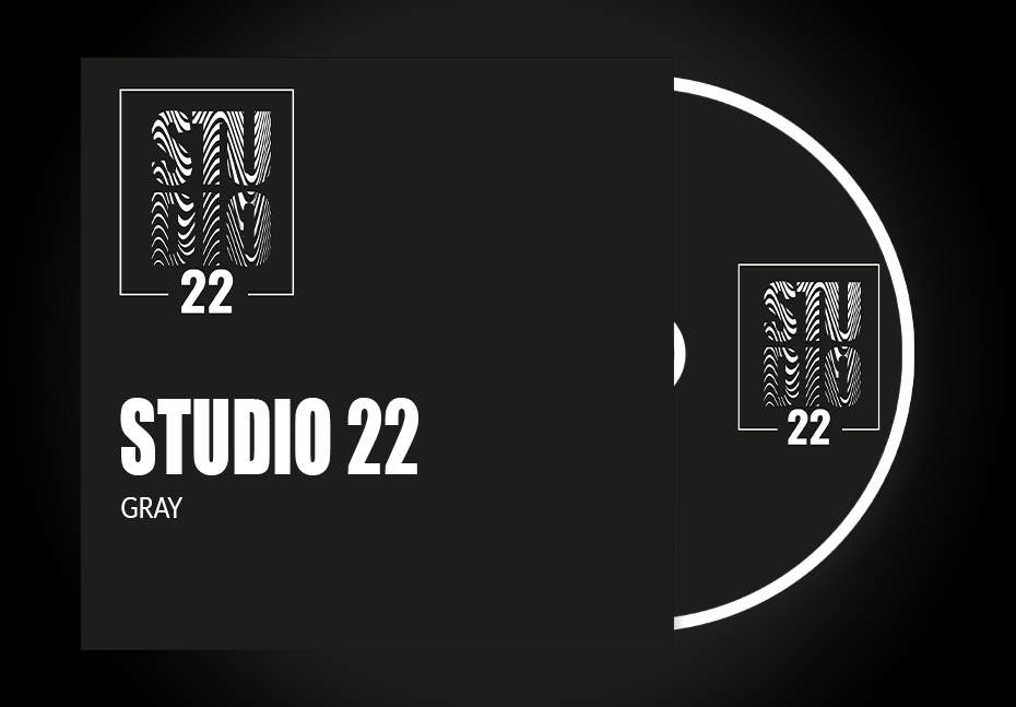 Pochette de CD avec le logo du studio de musique en gris
